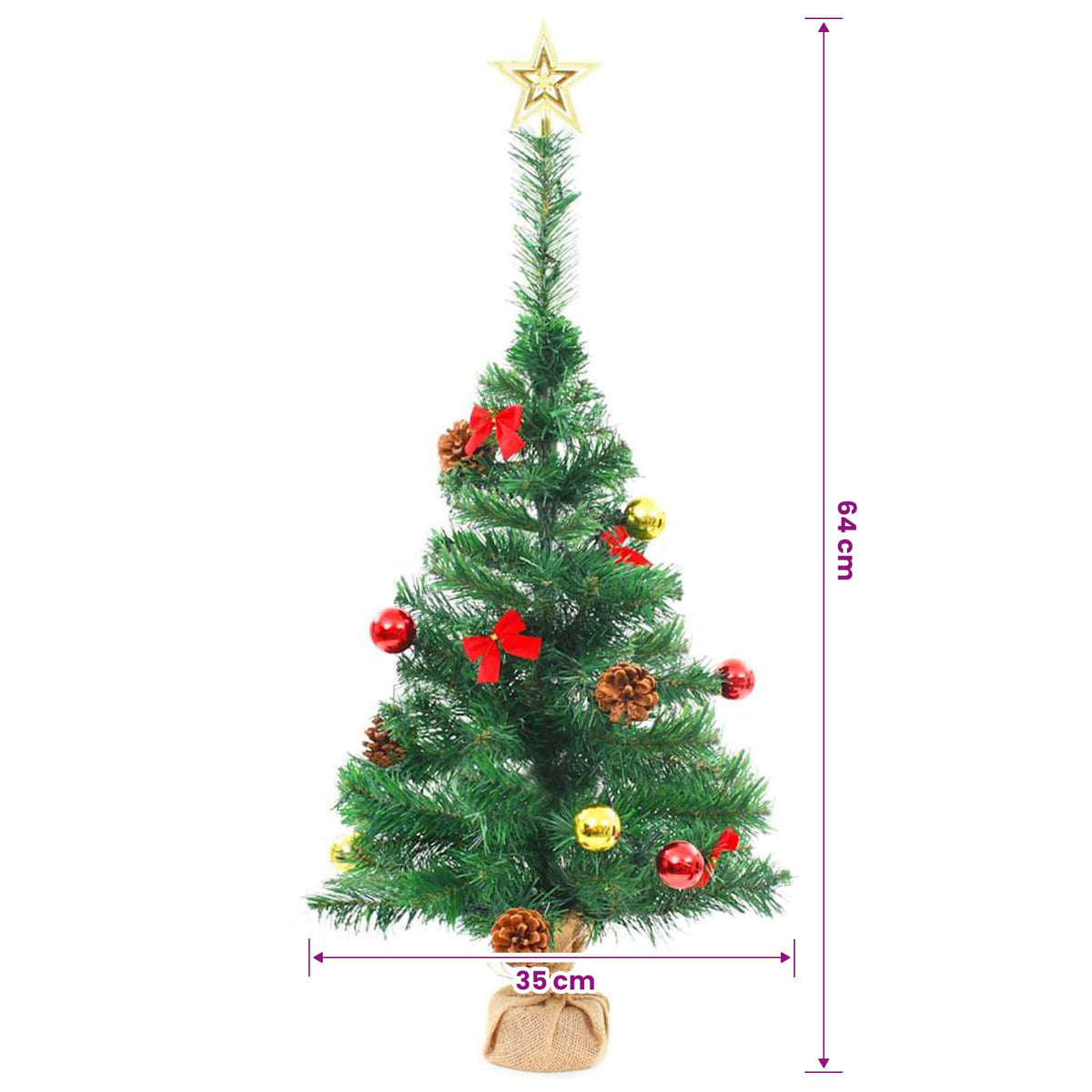 vidaXL Artificial Pre-lit Christmas Tree with Baubles Green 64 cm