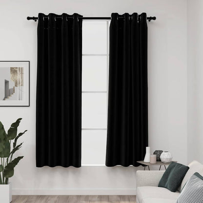 321152 vidaXL Linen-Look Blackout Curtains with Grommets 2pcs Black 140x175cm
