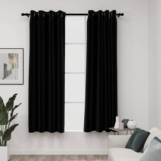 321152 vidaXL Linen-Look Blackout Curtains with Grommets 2pcs Black 140x175cm