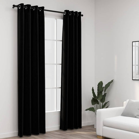 321153 vidaXL Linen-Look Blackout Curtains with Grommets 2pcs Black 140x225cm