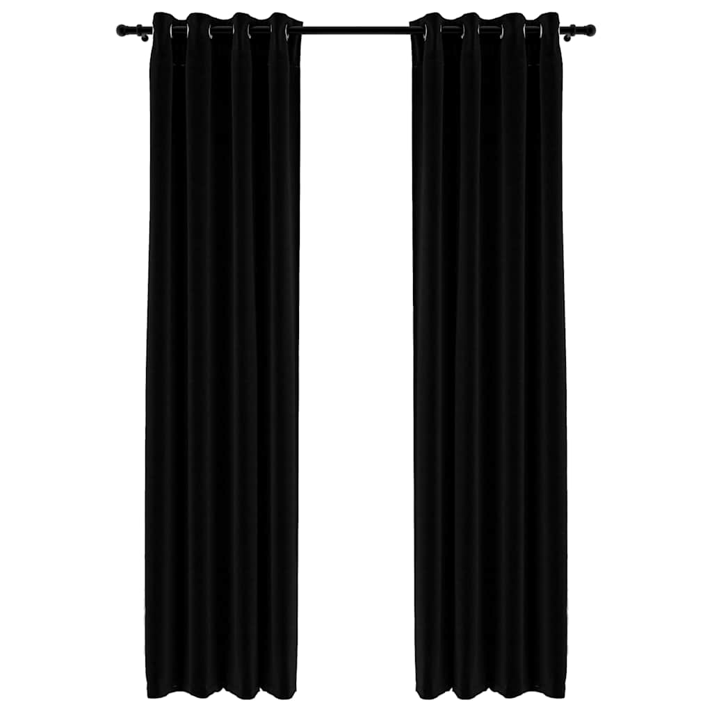 vidaXL Linen-Look Blackout Curtains with Grommets 2pcs Black 140x245cm