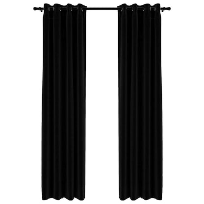 vidaXL Linen-Look Blackout Curtains with Grommets 2pcs Black 140x245cm