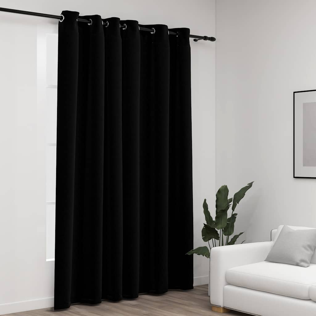 321155 vidaXL Linen-Look Blackout Curtain with Grommets Black 290x245cm