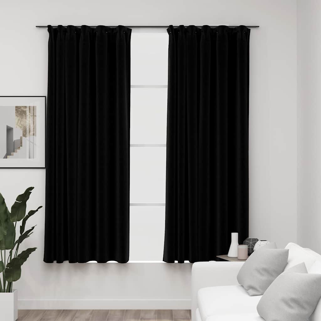 321156 vidaXL Linen-Look Blackout Curtains with Hooks 2 pcs Black 140x175 cm
