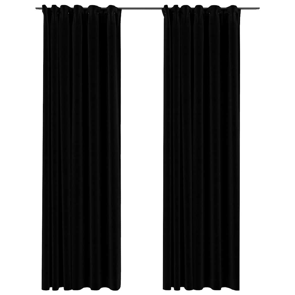 vidaXL Linen-Look Blackout Curtains with Hooks 2 pcs Black 140x225 cm