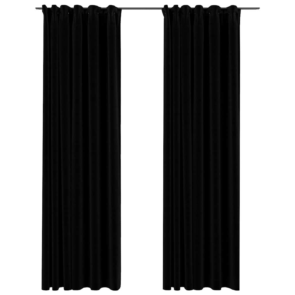 321157 vidaXL Linen-Look Blackout Curtains with Hooks 2 pcs Black 140x225 cm