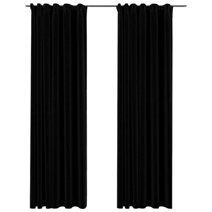 321158 vidaXL Linen-Look Blackout Curtains with Hooks 2 pcs Black 140x245 cm