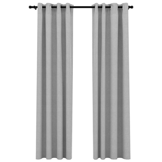 vidaXL Linen-Look Blackout Curtains with Grommets 2pcs Grey 140x225cm