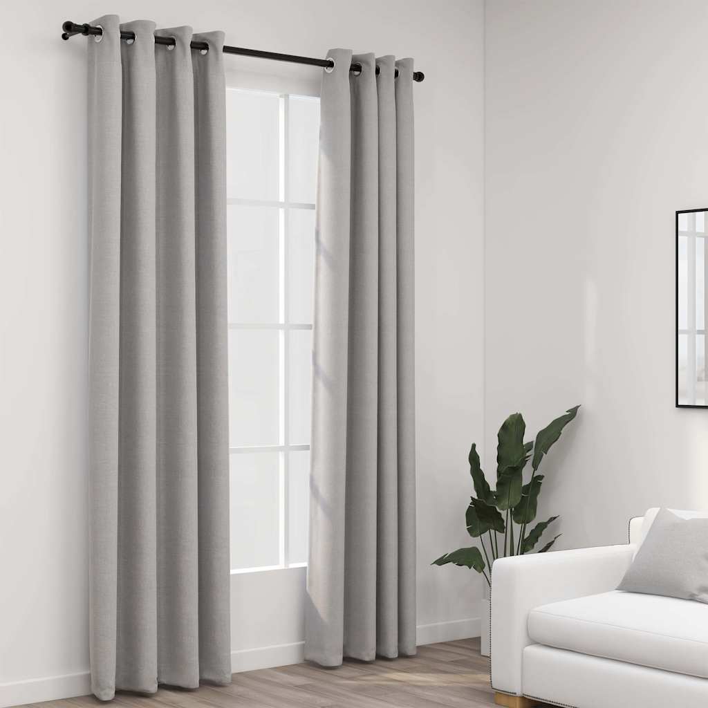 321170 vidaXL Linen-Look Blackout Curtains with Grommets 2pcs Grey 140x245cm
