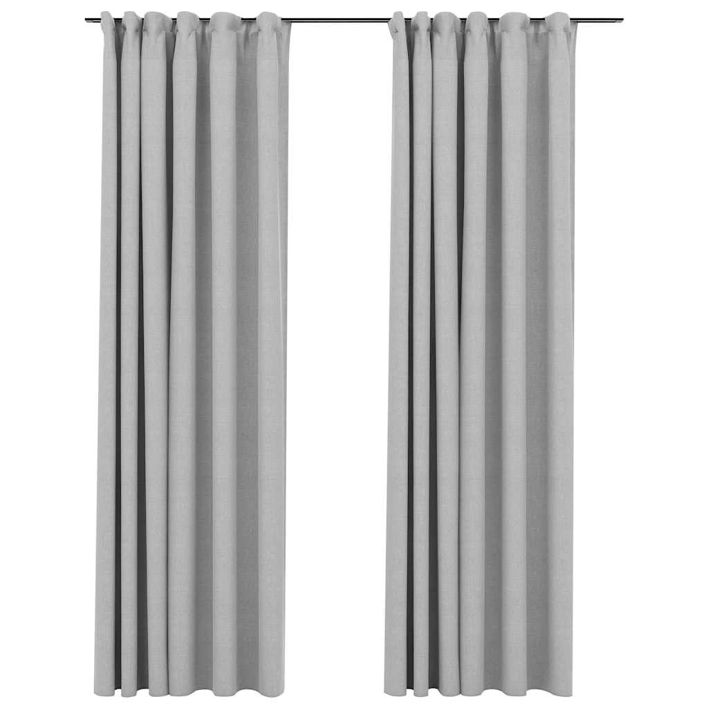 321174 vidaXL Linen-Look Blackout Curtains with Hooks 2 pcs Grey 140x245 cm