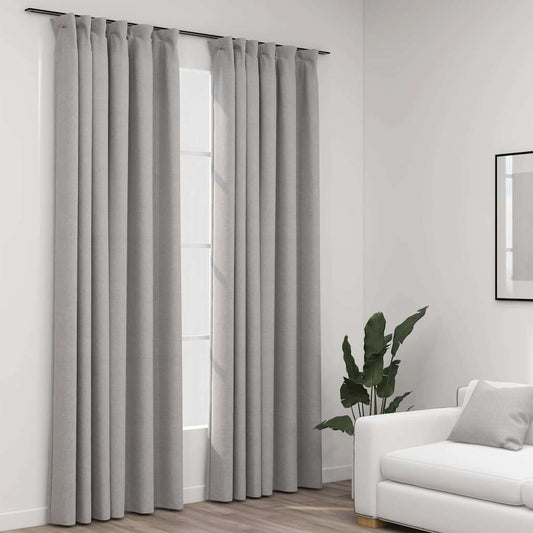 321174 vidaXL Linen-Look Blackout Curtains with Hooks 2 pcs Grey 140x245 cm