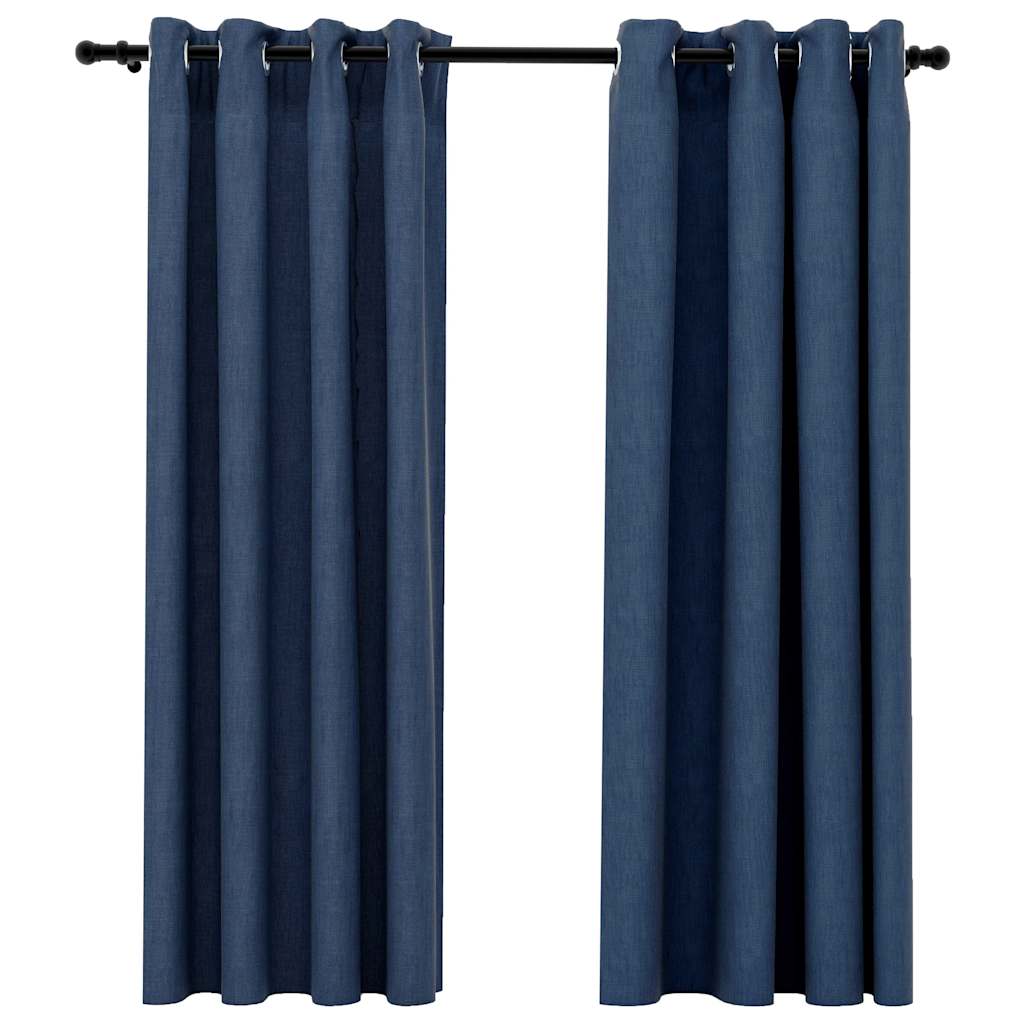 321176 vidaXL Linen-Look Blackout Curtains with Grommets 2 pcs Blue 140x175cm