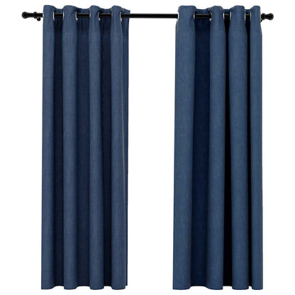 321176 vidaXL Linen-Look Blackout Curtains with Grommets 2 pcs Blue 140x175cm