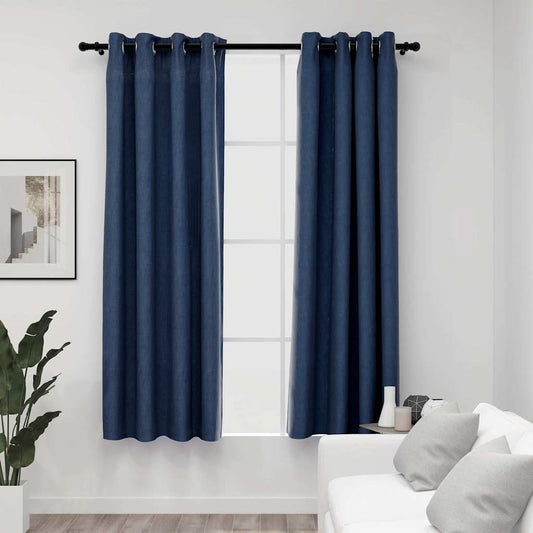 321176 vidaXL Linen-Look Blackout Curtains with Grommets 2 pcs Blue 140x175cm