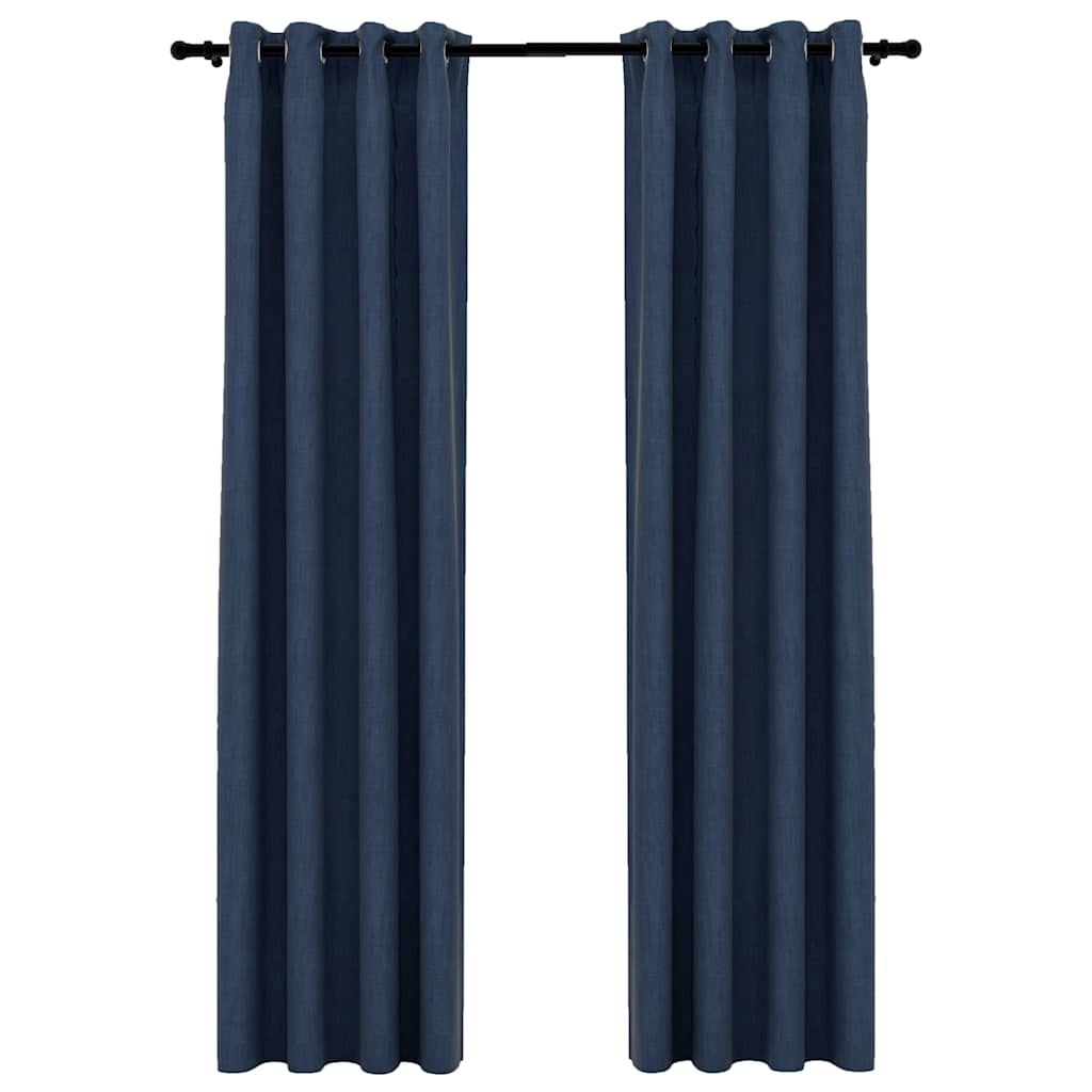 vidaXL Linen-Look Blackout Curtains with Grommets 2 pcs Blue 140x225cm