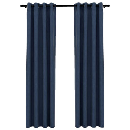 vidaXL Linen-Look Blackout Curtains with Grommets 2 pcs Blue 140x225cm