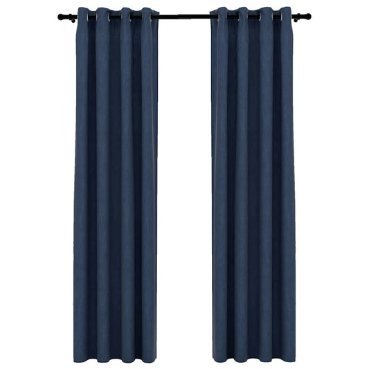 vidaXL Linen-Look Blackout Curtains with Grommets 2 pcs Blue 140x225cm