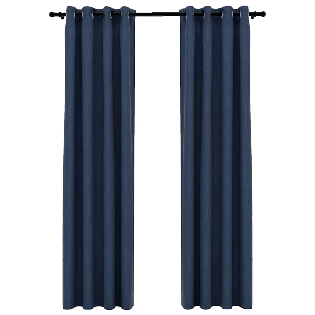 vidaXL Linen-Look Blackout Curtains with Grommets 2 pcs Blue 140x245cm