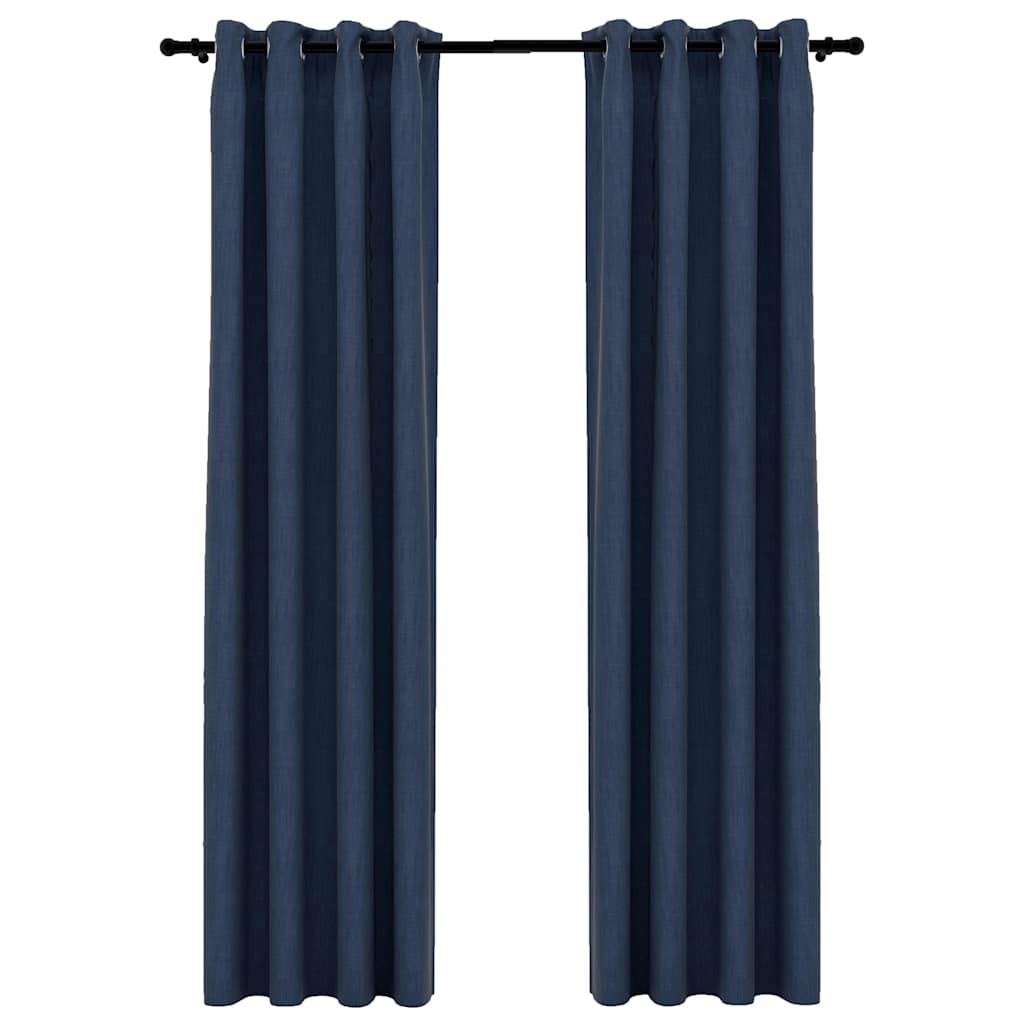 321178 vidaXL Linen-Look Blackout Curtains with Grommets 2 pcs Blue 140x245cm