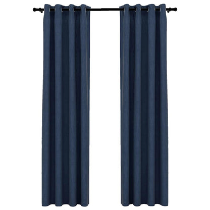 321178 vidaXL Linen-Look Blackout Curtains with Grommets 2 pcs Blue 140x245cm