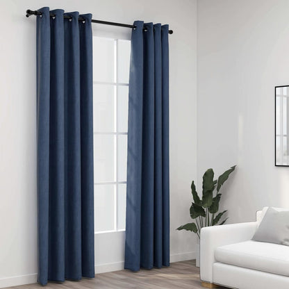 321178 vidaXL Linen-Look Blackout Curtains with Grommets 2 pcs Blue 140x245cm