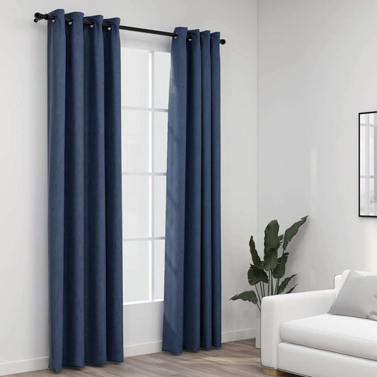 321178 vidaXL Linen-Look Blackout Curtains with Grommets 2 pcs Blue 140x245cm
