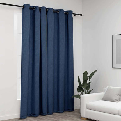 321179 vidaXL Linen-Look Blackout Curtain with Grommets Blue 290x245cm