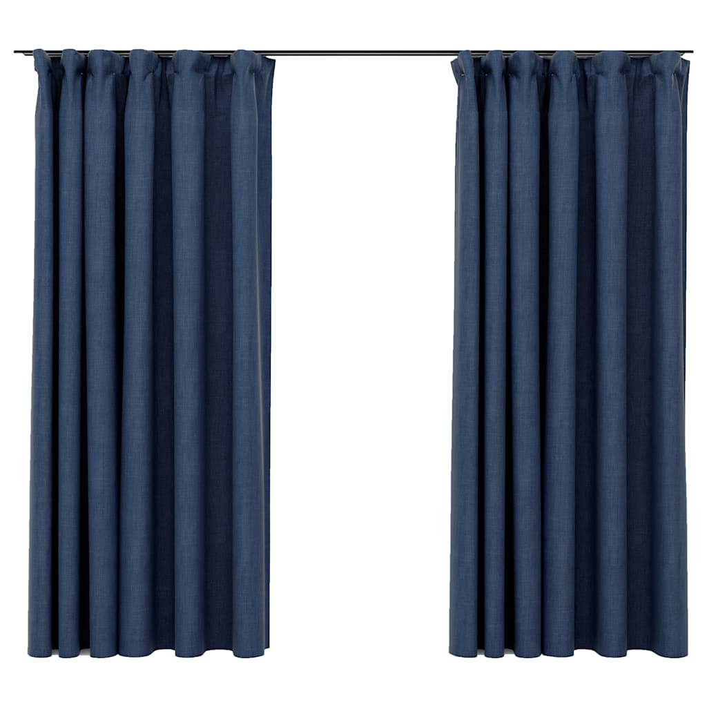 321180 vidaXL Linen-Look Blackout Curtains with Hooks 2 pcs Blue 140x175 cm