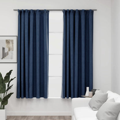 321180 vidaXL Linen-Look Blackout Curtains with Hooks 2 pcs Blue 140x175 cm