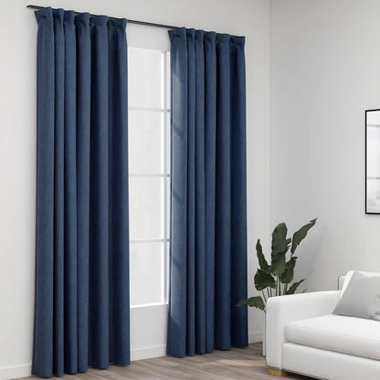 321181 vidaXL Linen-Look Blackout Curtains with Hooks 2 pcs Blue 140x225 cm