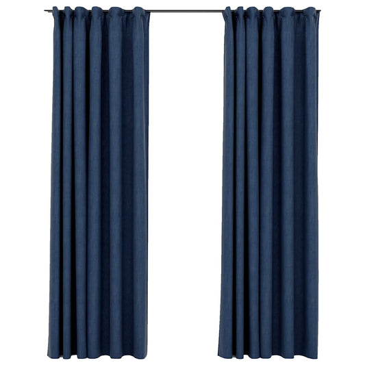 vidaXL Linen-Look Blackout Curtains with Hooks 2 pcs Blue 140x245 cm