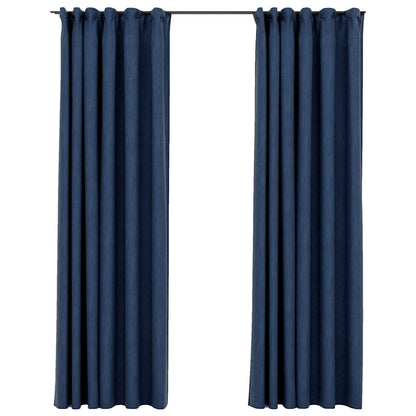 321182 vidaXL Linen-Look Blackout Curtains with Hooks 2 pcs Blue 140x245 cm
