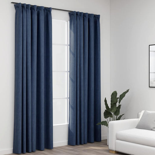 vidaXL Linen-Look Blackout Curtains with Hooks 2 pcs Blue 140x245 cm