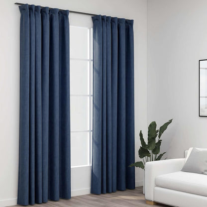 321182 vidaXL Linen-Look Blackout Curtains with Hooks 2 pcs Blue 140x245 cm