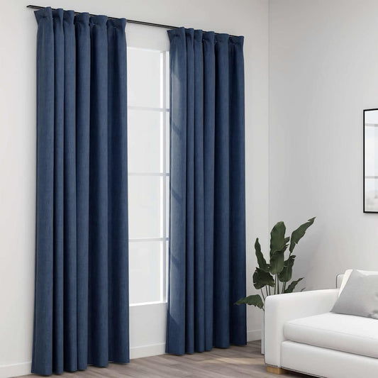 321182 vidaXL Linen-Look Blackout Curtains with Hooks 2 pcs Blue 140x245 cm