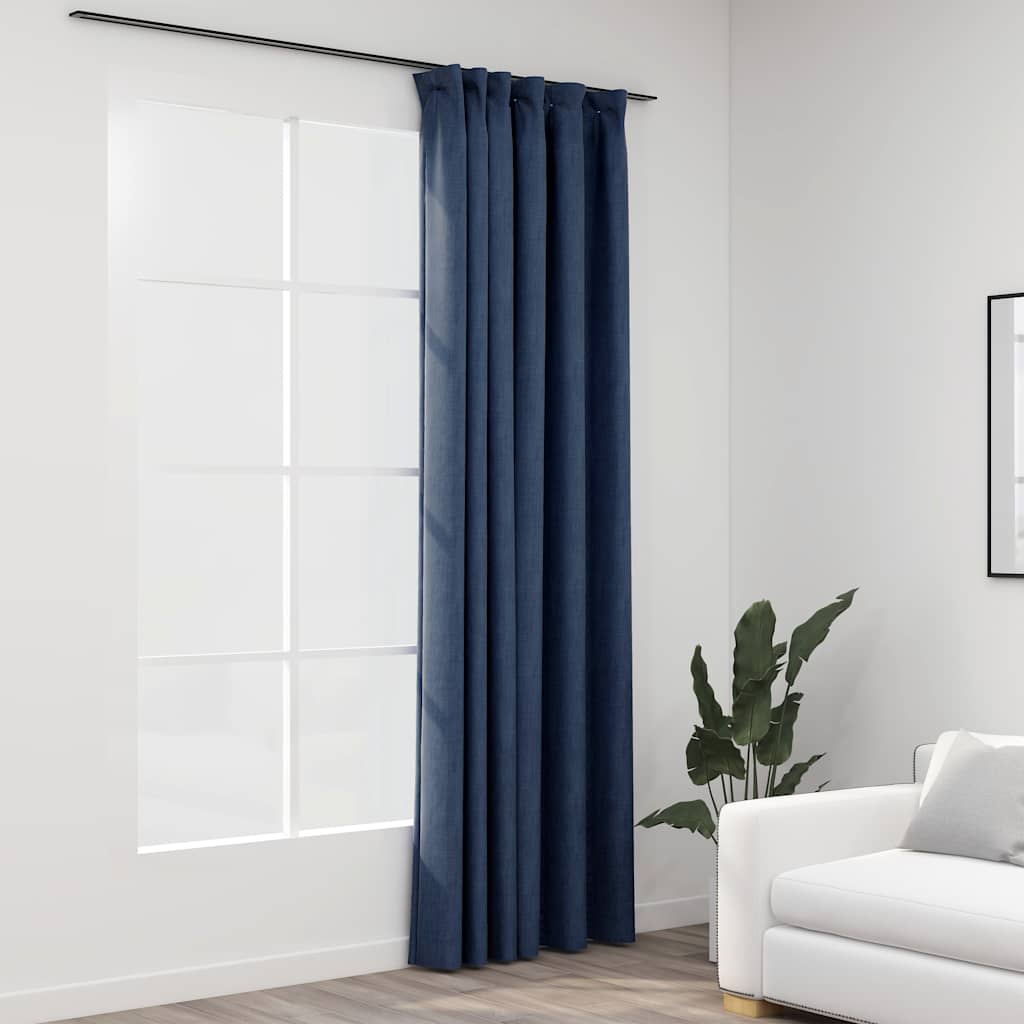 321183 vidaXL Linen-Look Blackout Curtain with Hooks Blue 290x245 cm