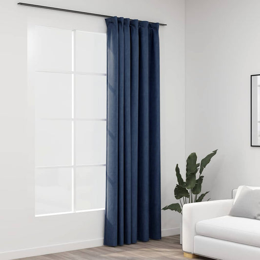 321183 vidaXL Linen-Look Blackout Curtain with Hooks Blue 290x245 cm