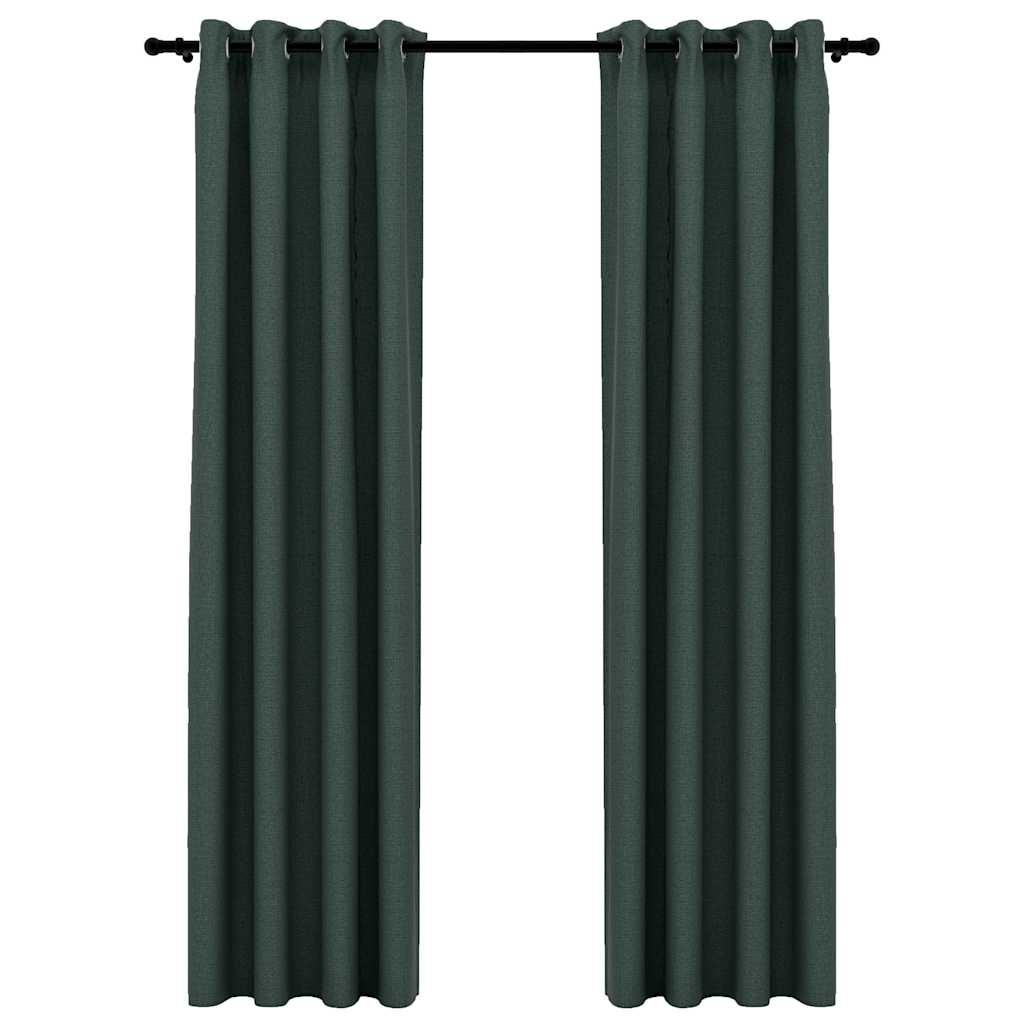 vidaXL Linen-Look Blackout Curtains with Grommets 2pcs Green 140x225cm