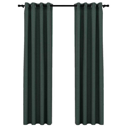 vidaXL Linen-Look Blackout Curtains with Grommets 2pcs Green 140x225cm
