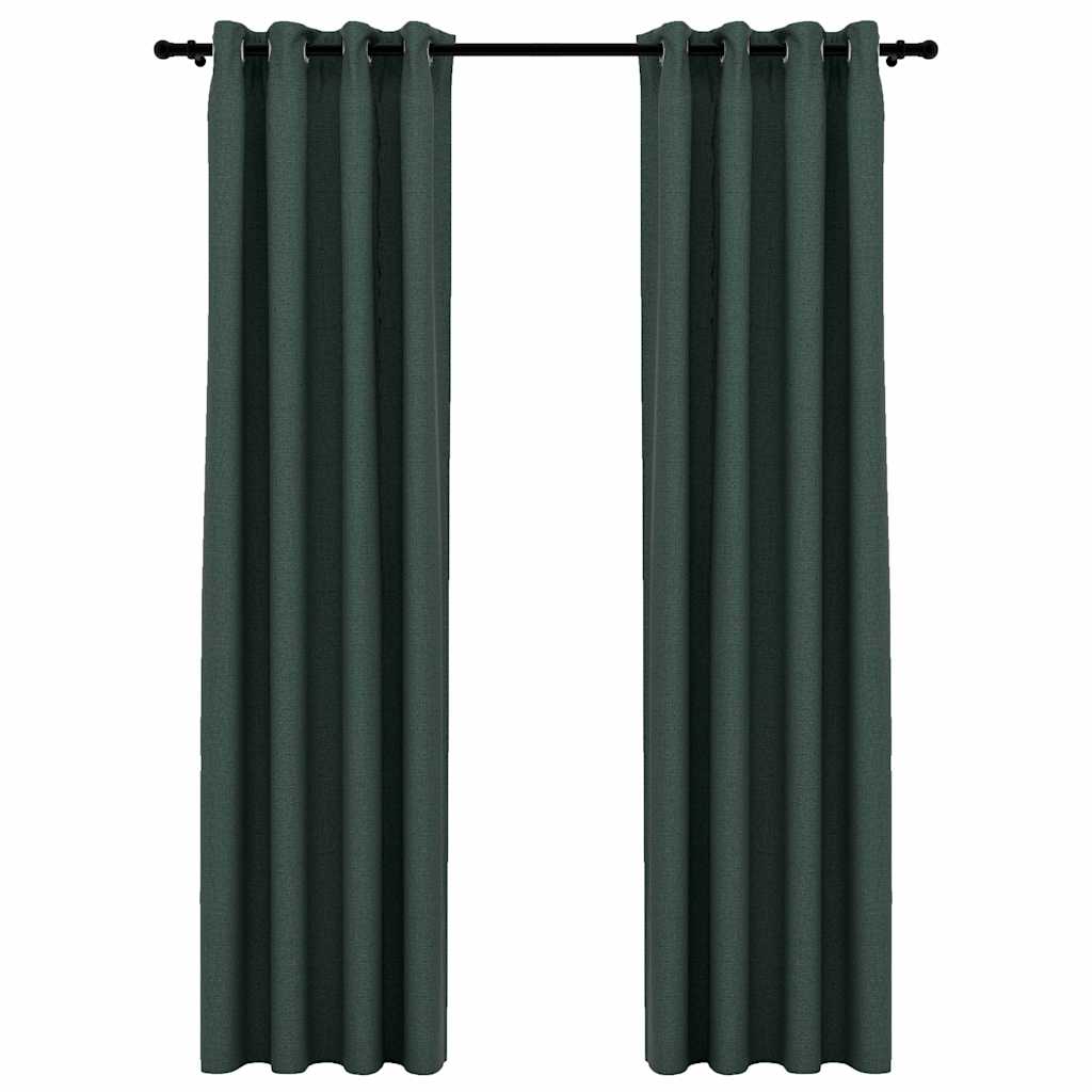 321185 vidaXL Linen-Look Blackout Curtains with Grommets 2pcs Green 140x225cm
