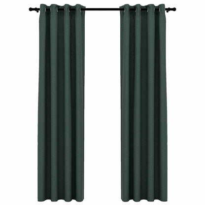 321185 vidaXL Linen-Look Blackout Curtains with Grommets 2pcs Green 140x225cm