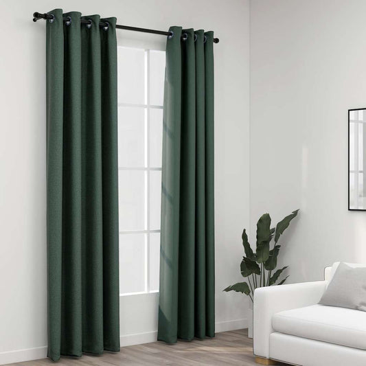 vidaXL Linen-Look Blackout Curtains with Grommets 2pcs Green 140x225cm