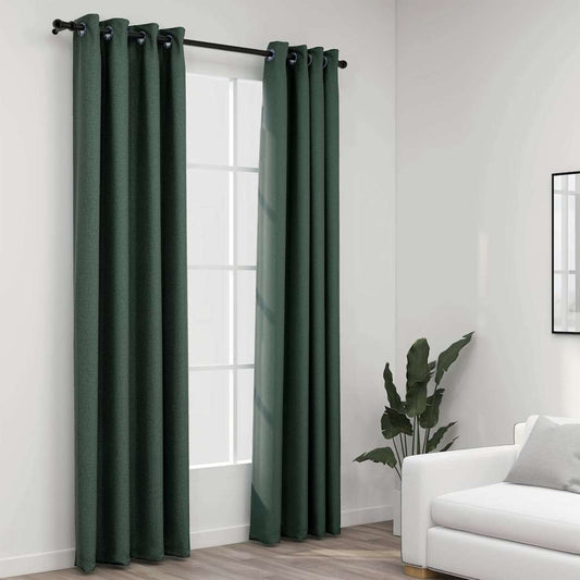 321186 vidaXL Linen-Look Blackout Curtains with Grommets 2pcs Green 140x245cm