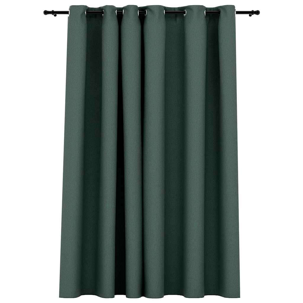 321187 vidaXL Linen-Look Blackout Curtain with Grommets Green 290x245cm