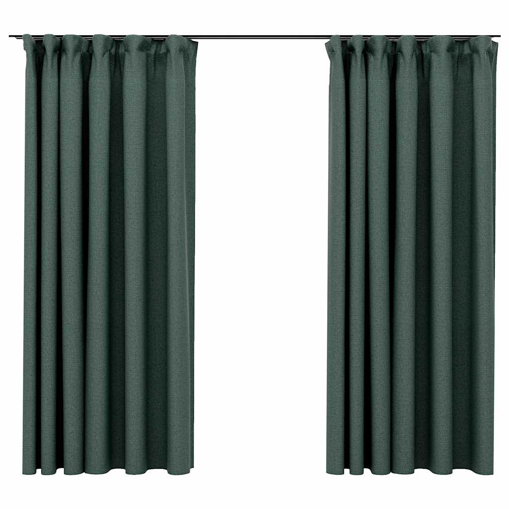 321188 vidaXL Linen-Look Blackout Curtains with Hooks 2 pcs Green 140x175 cm