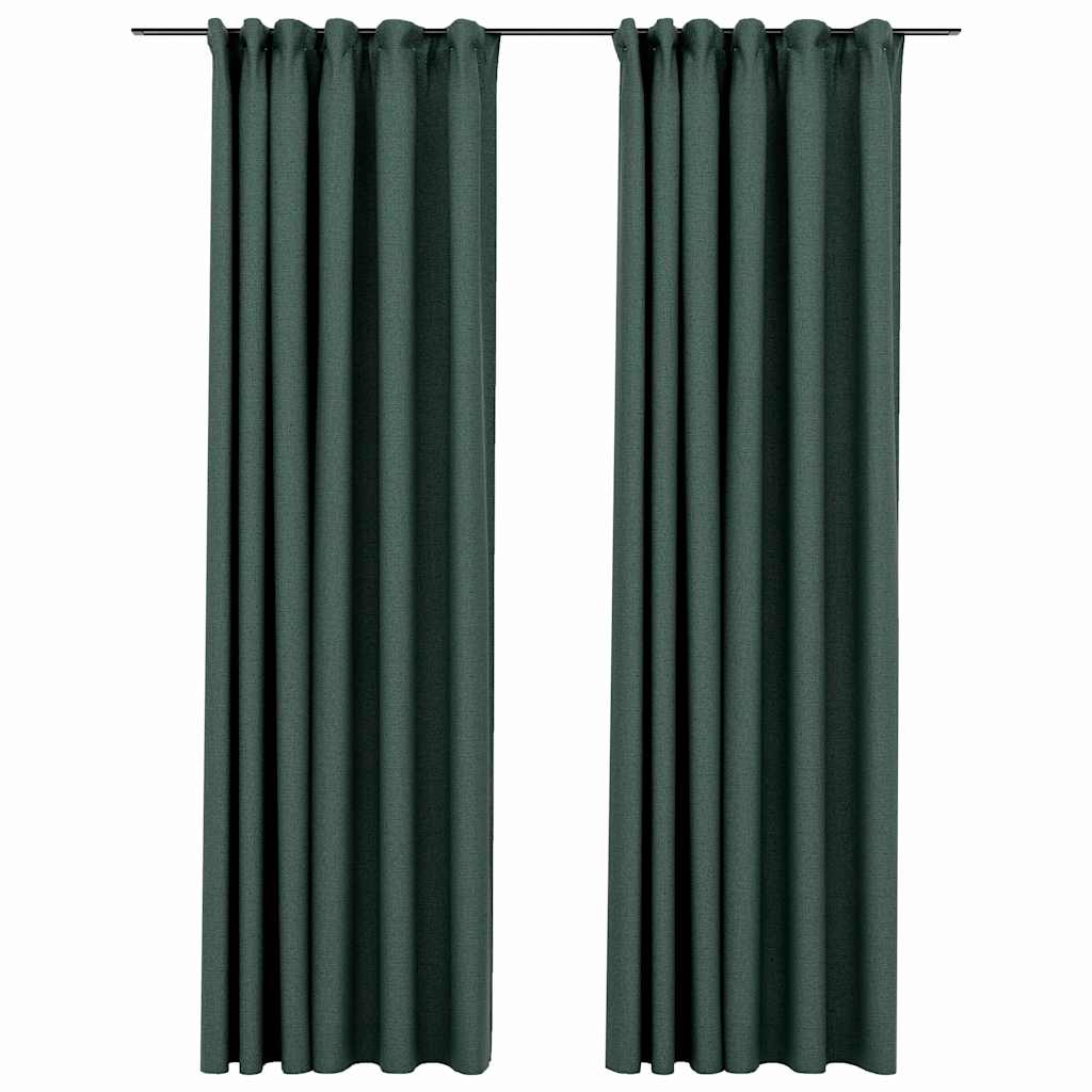 321189 vidaXL Linen-Look Blackout Curtains with Hooks 2 pcs Green 140x225 cm