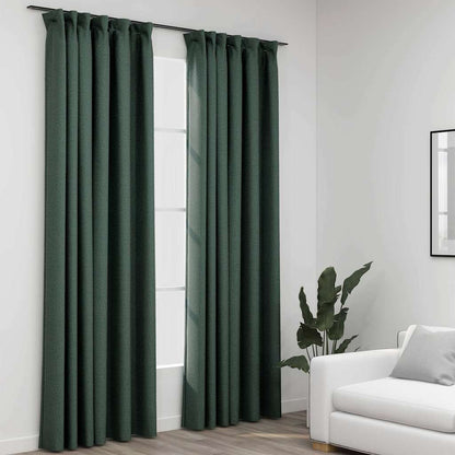 321189 vidaXL Linen-Look Blackout Curtains with Hooks 2 pcs Green 140x225 cm