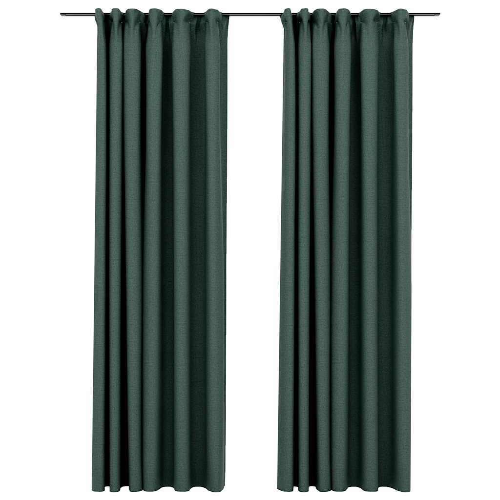 vidaXL Linen-Look Blackout Curtains with Hooks 2 pcs Green 140x245 cm