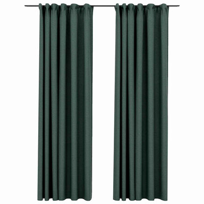 321190 vidaXL Linen-Look Blackout Curtains with Hooks 2 pcs Green 140x245 cm