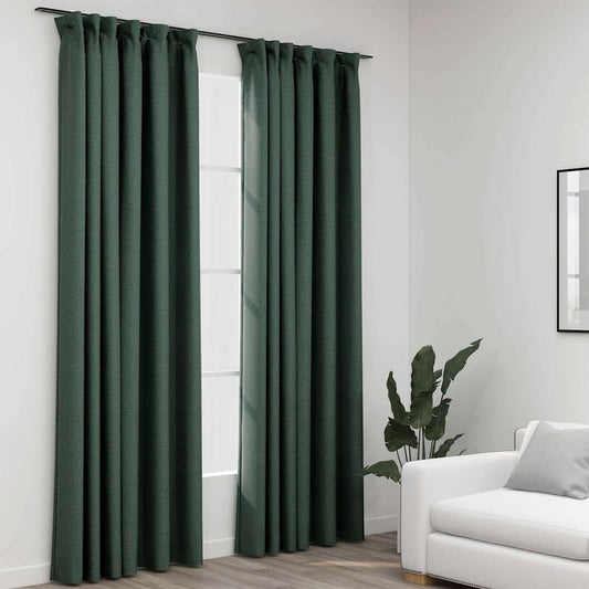 321190 vidaXL Linen-Look Blackout Curtains with Hooks 2 pcs Green 140x245 cm